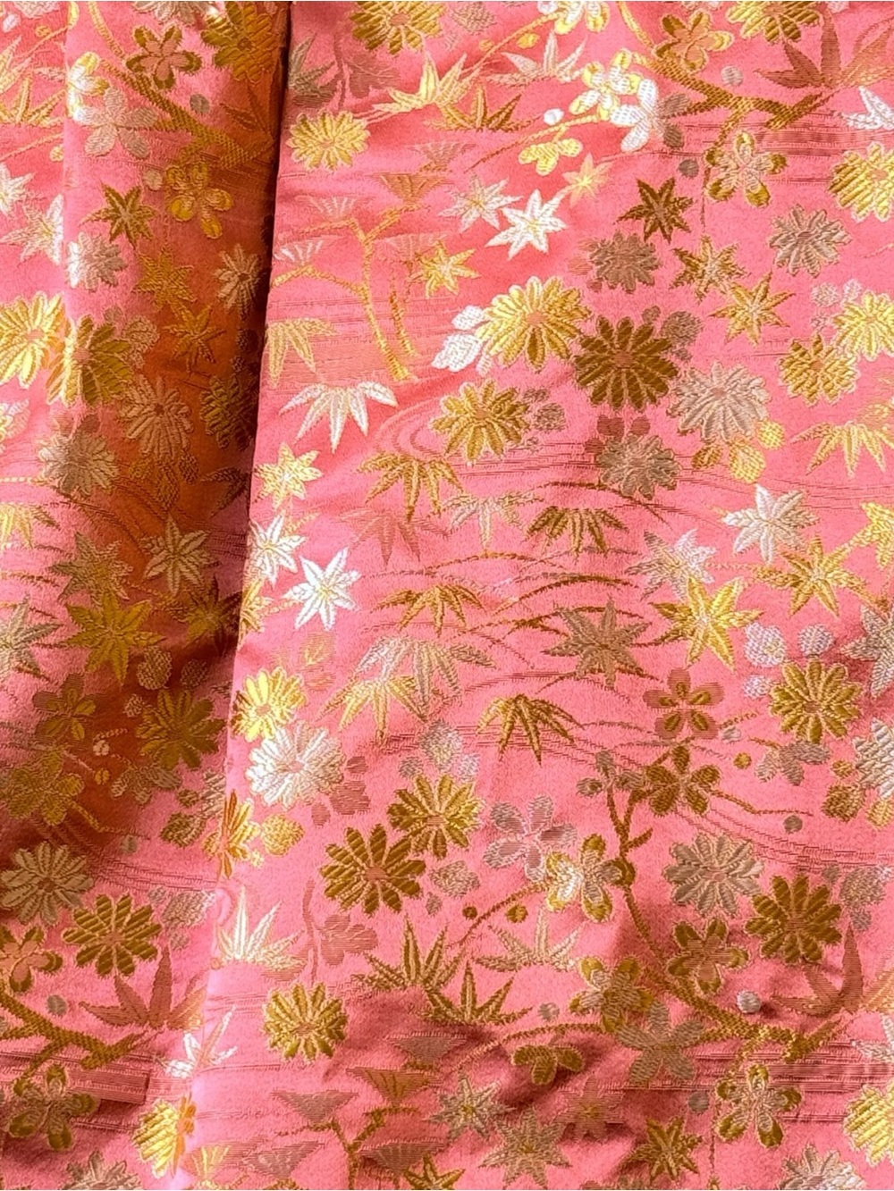 Handmade Silk Brocade Dress Pink Gold Floral Asian Inspired Bow Waist Small - Picture 7 of 11